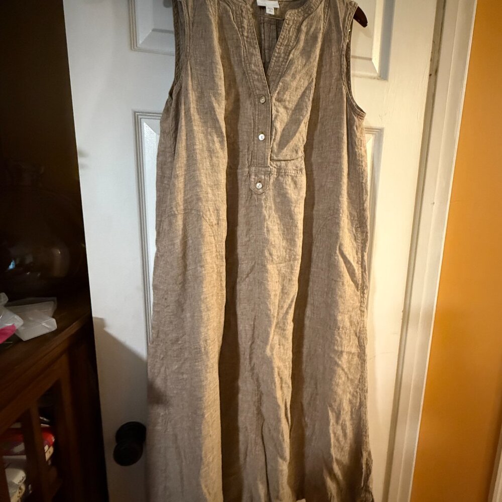 J. Jill Pleated Linen Maxi Dress - Brown - Size XLP